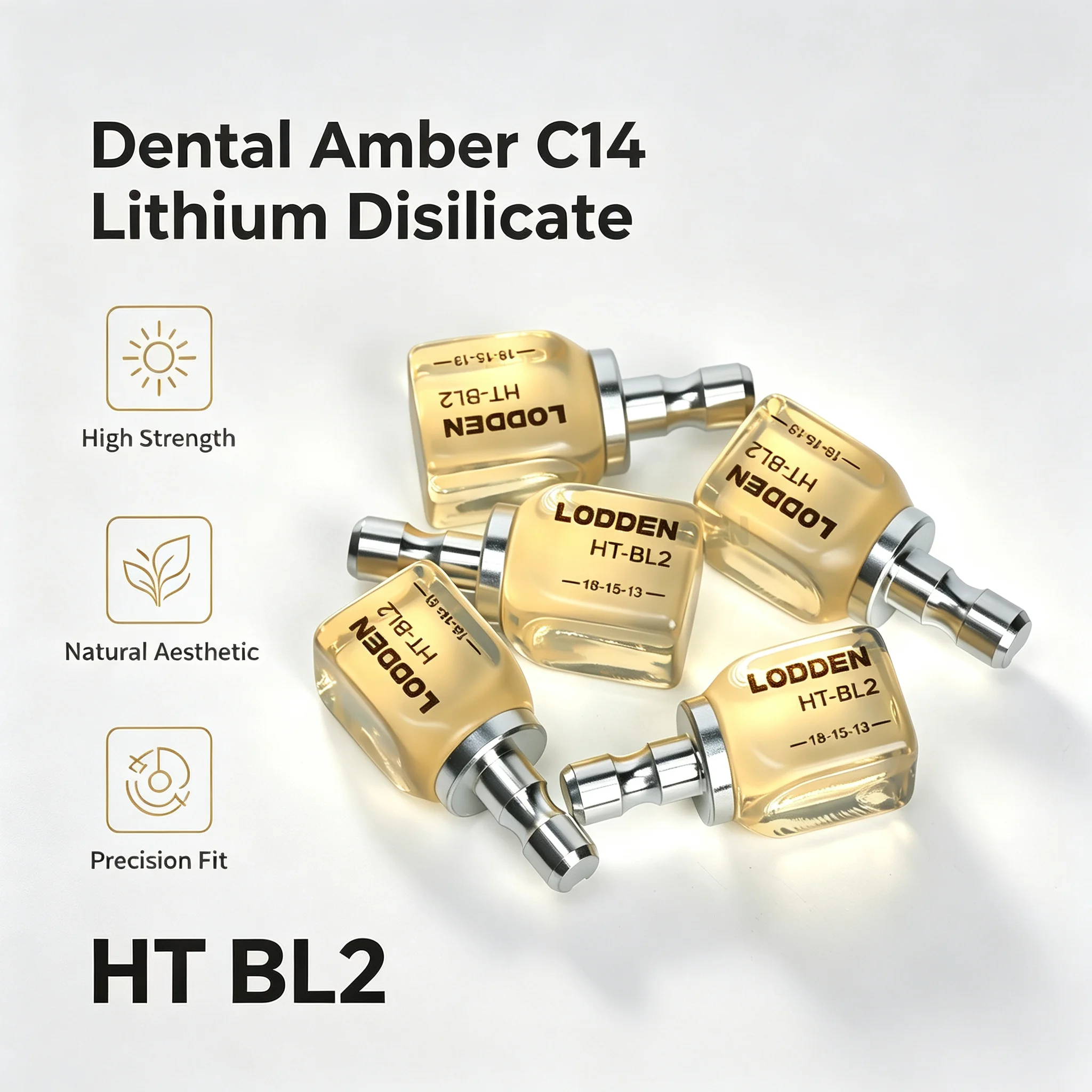 Lodden Dental Amber C14 Lithium Disilicate Blocks HT‑BL2 CAD‑CAM Amber Dental Ceramic for Dental Lab Restoration