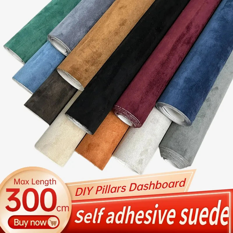 18 Colors Black Self Adhesive Suede Fabric Leather Sticky Retractable Velvet Roll for Car Interior Door Panel AB-pillar Decor