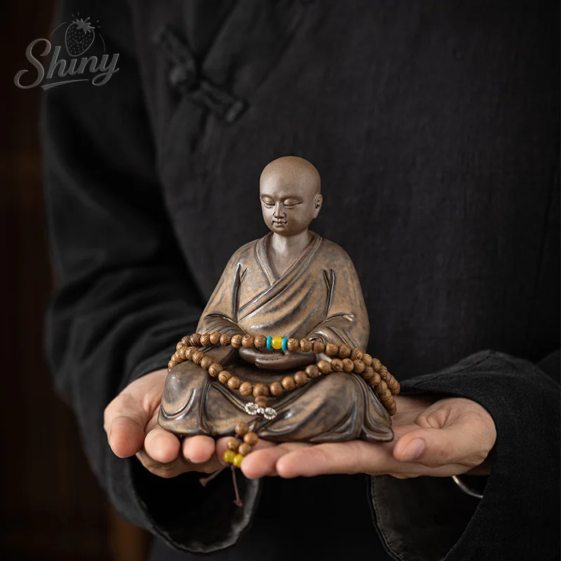 

Zen Purple Clay Small Monk Ornaments Home Retro Desktop Tea Pet Decorative Statue Ornaments