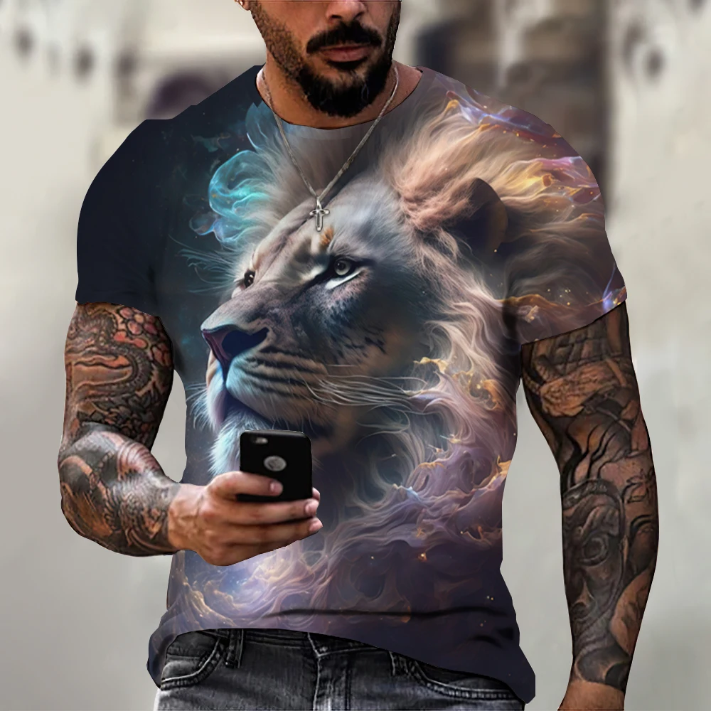 Summer Retro T-Shirt Animal Lion 3d Print Fashion Short Sleeve Top Elastic Oversized Clothing Sweatshirt Fitness T Shirt For Men