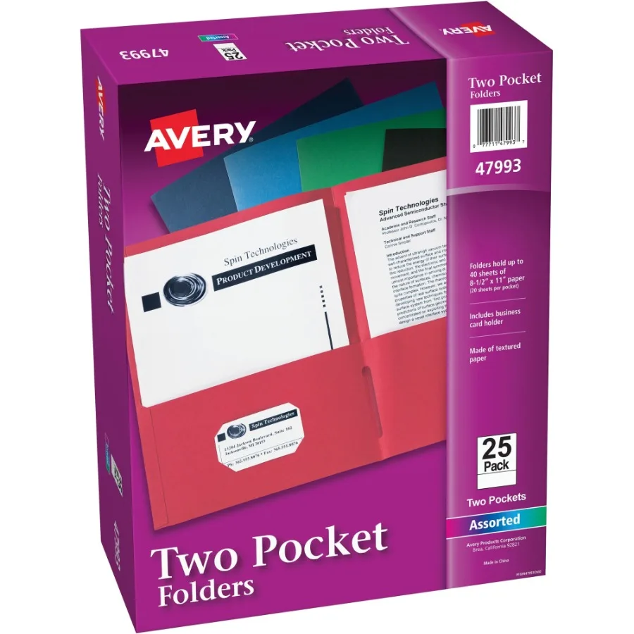 

Letter Pocket Folder 8 1 2 X 11 40 Sheet Capacity 2 Internal Pocket s Assorted 125 Carton