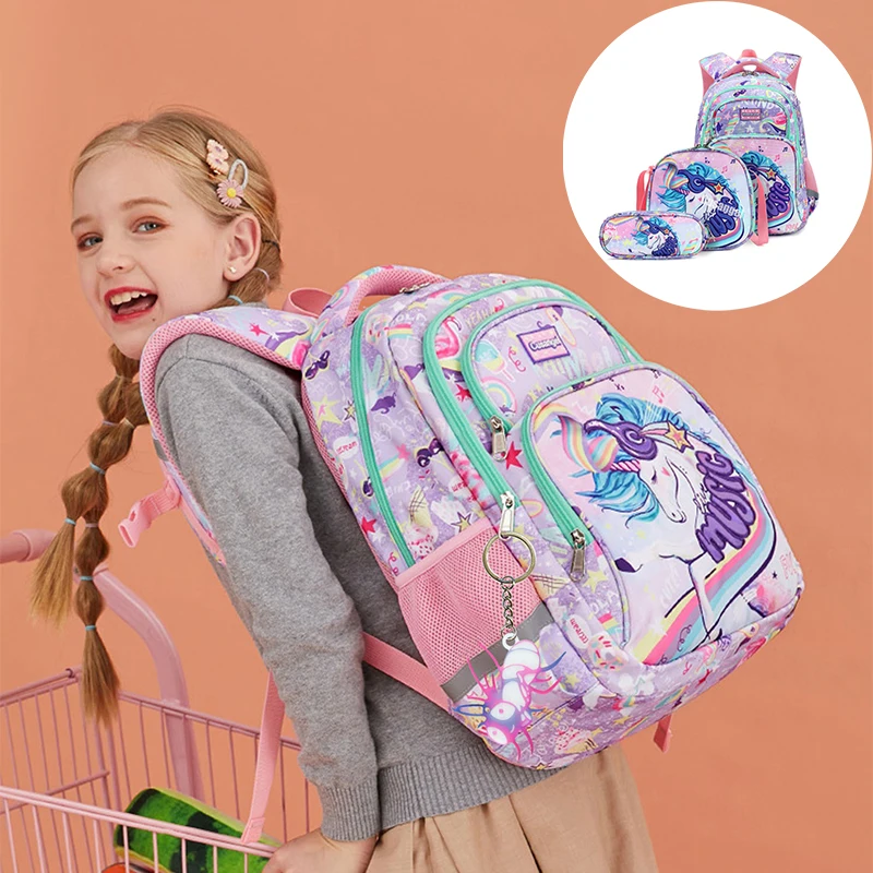 

3 Piece Backpack Set For Children At Unicorn Elementary School Bag Lunch Bag Pencil Case Student Anime Backpack Gift