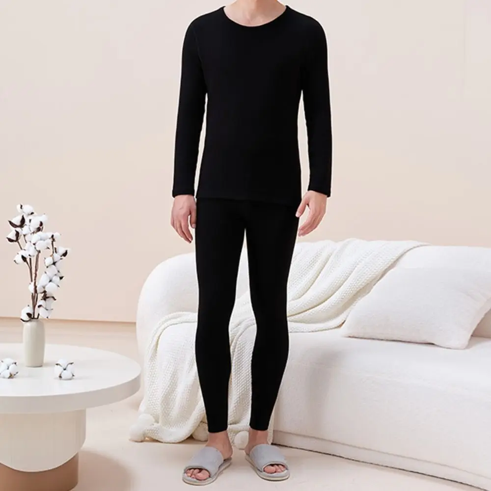 Tops/Pants Men Warm Thermal Underwear Round Neck Invisible Thermal Clothes Set Oversized Feel Heating Warmth Long Pants Male
