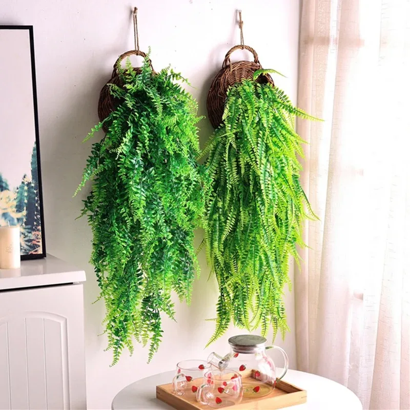 2pcs 90cm Persian Fern Leaves Vines Home Room Decor Hanging Artificial Plant Plastic Leaf Grass Wedding Party Wall Balcony Decor