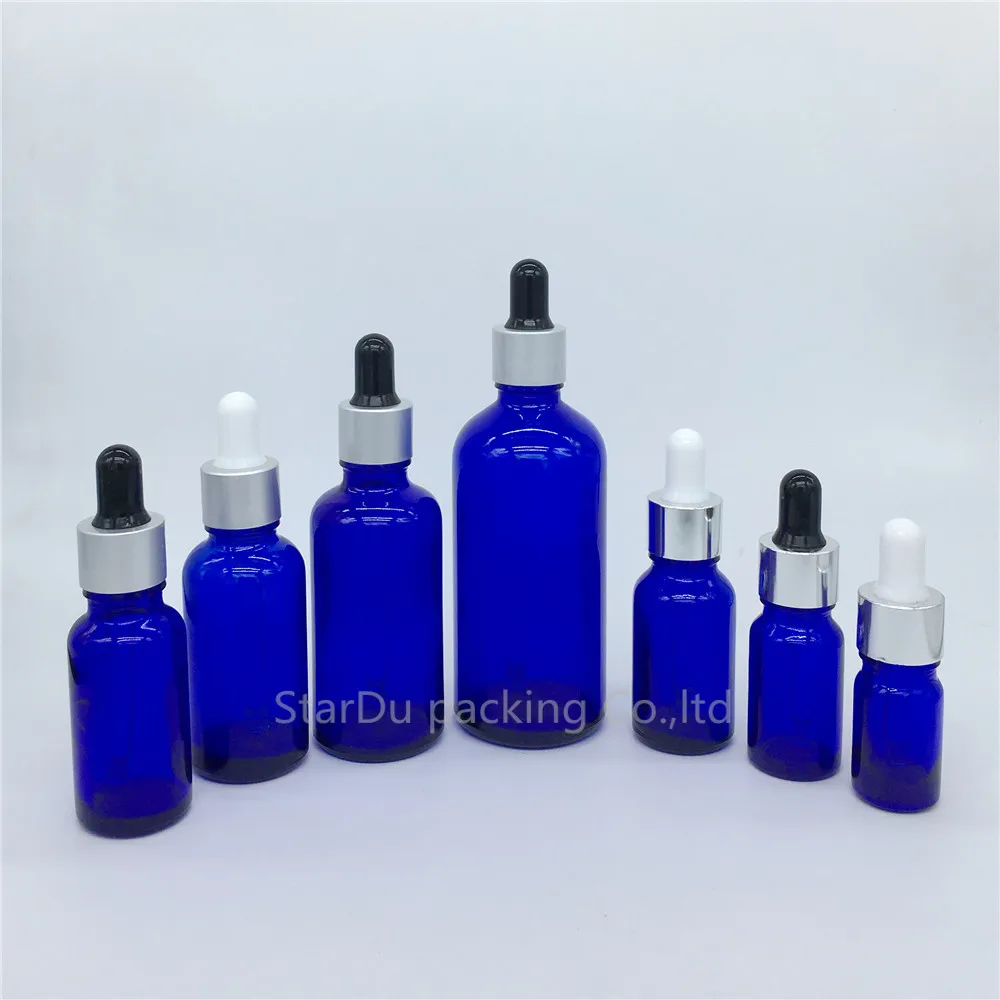 5 ml-100 ml Blauwe Glazen Fles Met Druppelaar Essentiële Olie Fles, hoge Kwaliteit Parfumflesje 100 stks/partij