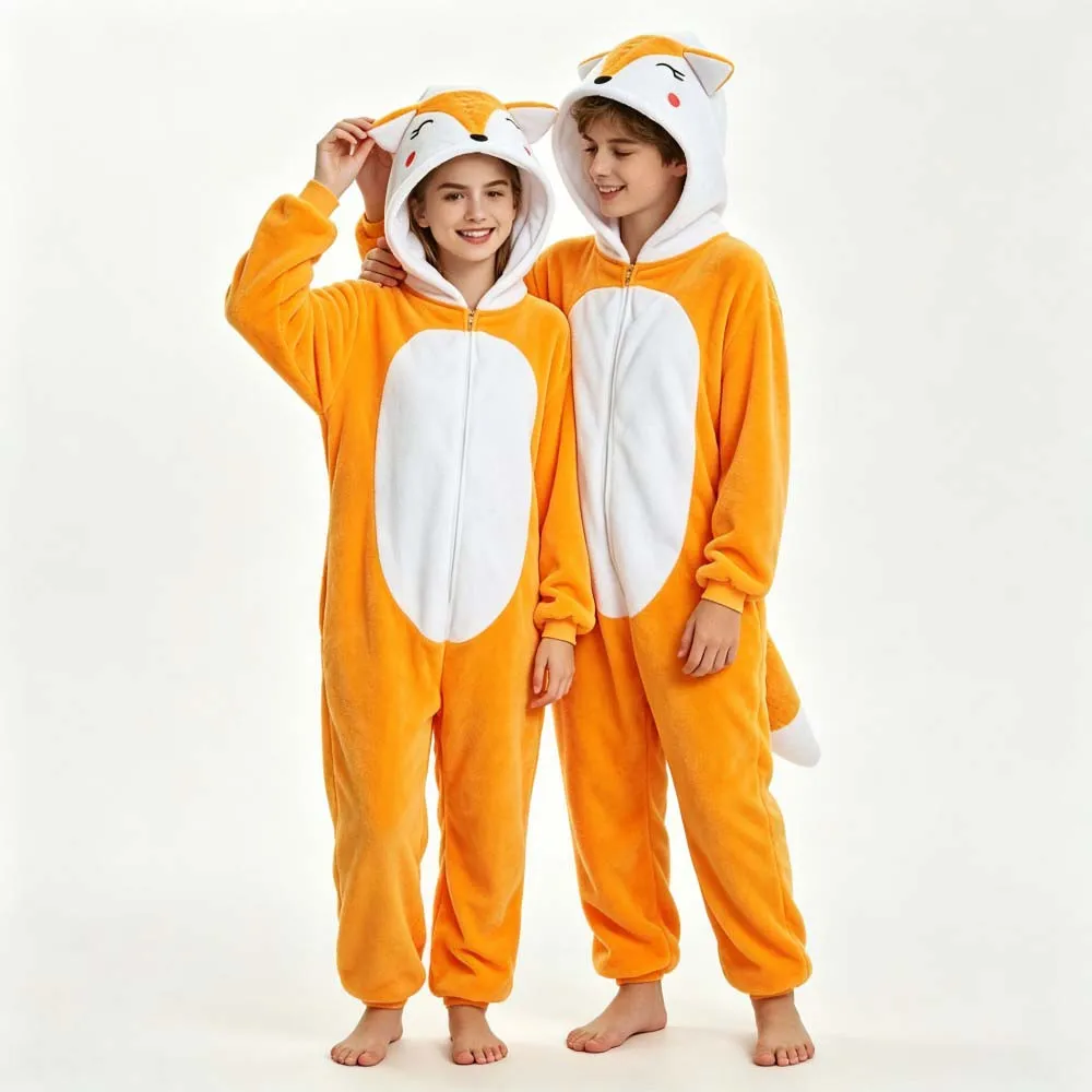 Christmas Halloween Cosplay Costumes One Piece Hooded Jumpsuits Kids Onesies Pijamas Nina Flannel Winter Warm Pajamas Animals
