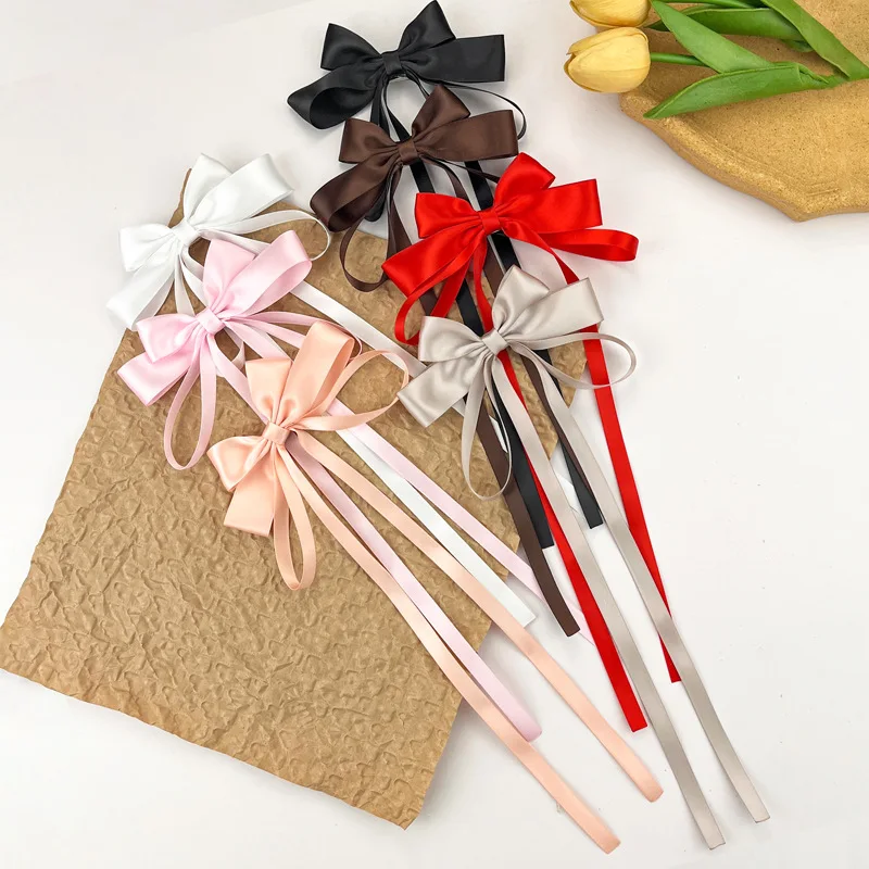 Bulk 30pc/lot Long Tassel Bow Hair Clips Kids Long Satin Ribbon Bow Hairpins Barrette For Women Girls Hairgrips Hair Accessories