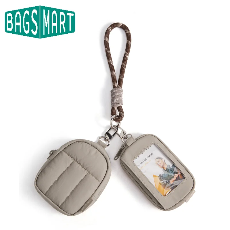 BAGSMART 2-in-1 Mini Pouch Set RFID Blocking ID Card Holder Detachable Knotted Wrist Strap Small Earbud Coin Purse for Outdoor