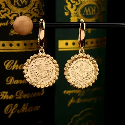 New Turkish Coin Dangle Earrings Gold Plated Ehtnic Wedding Jewelry Round Drop Earrings Middle East Arabic Bridal Earring