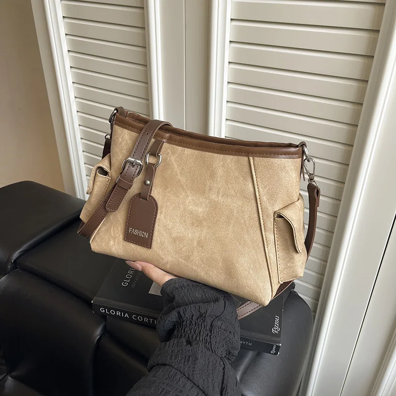 

Casual Double-pocket PU Shoulder Bags for Women Versatile Portable Ladies Crossbody Bag Large Capacity Female Handbags Tote