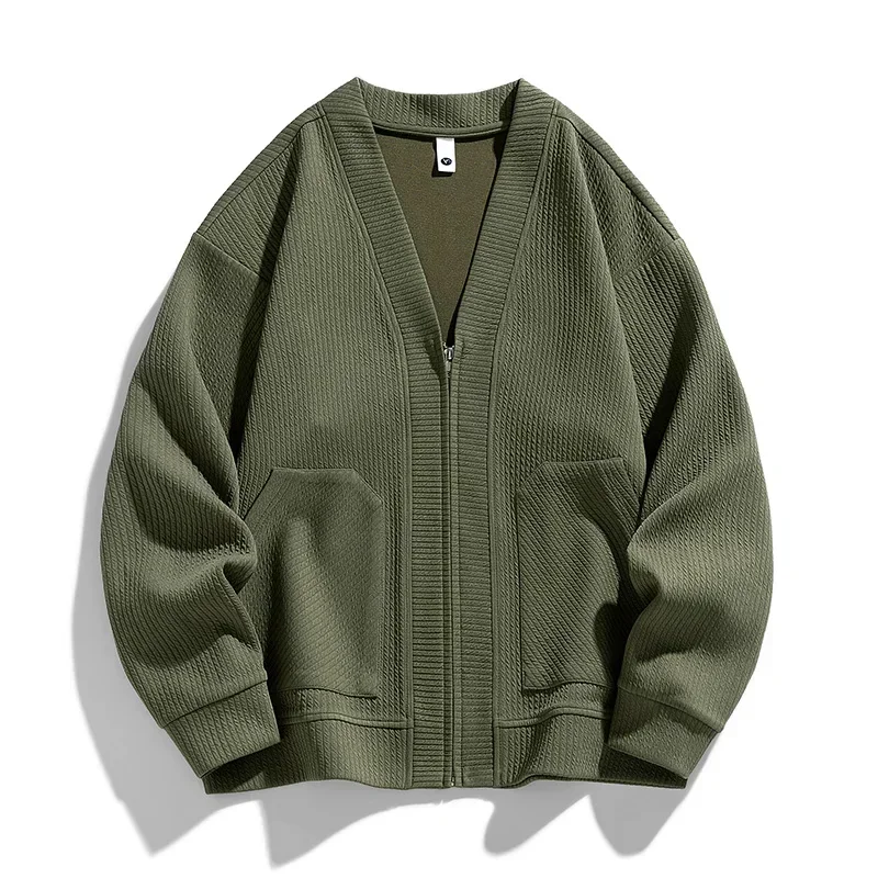 

New in Big Size Men's Cardigan Jacket Oversize Loose Sweater Coat Male Zip-up Korean Style Spring Green 6XL 8xl Large Plus