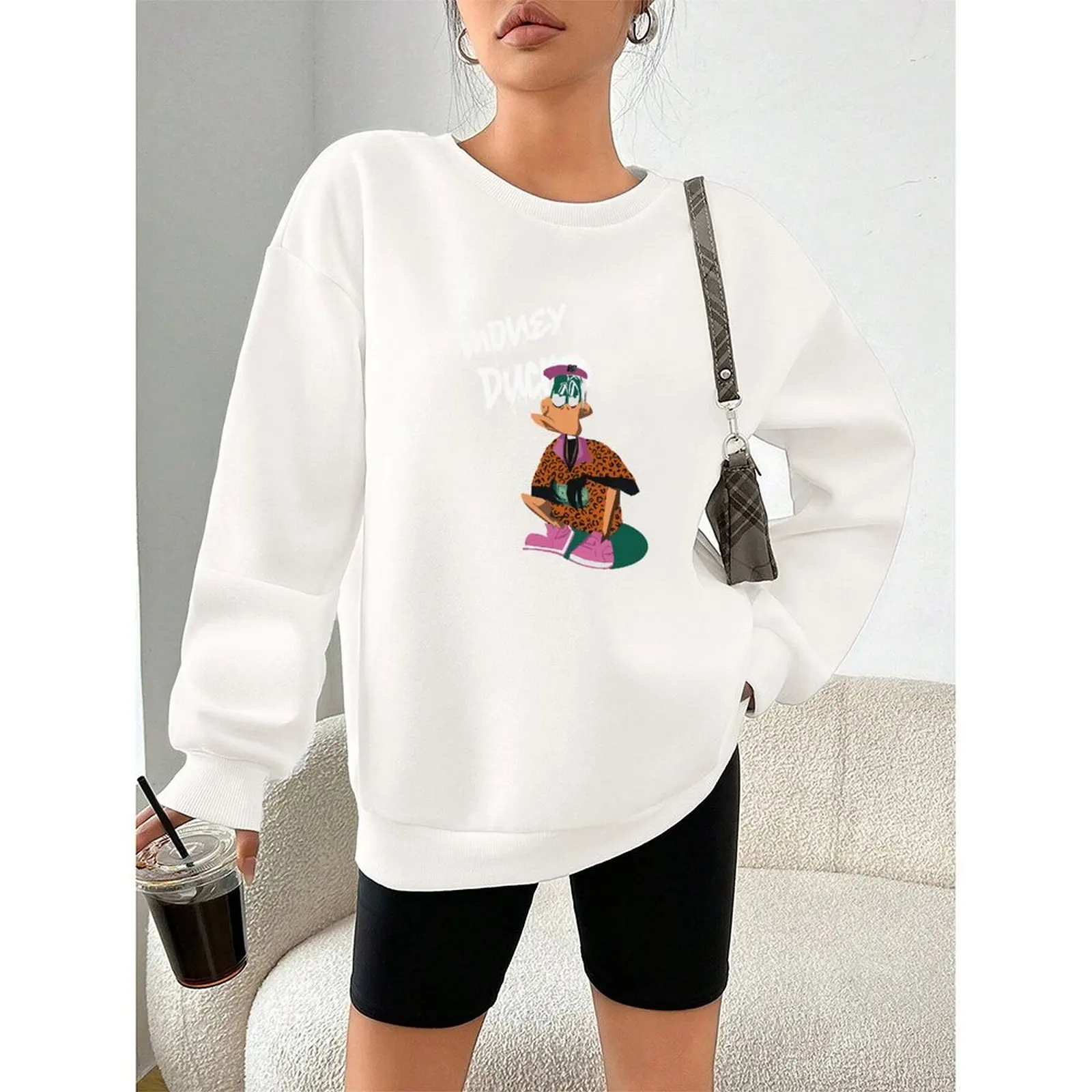 

Women's Sweater O Neck Sweatshirts Velvet Winter Casual Floral Print Long-sleeved Pullovers Autumn Woman Clothes 2025