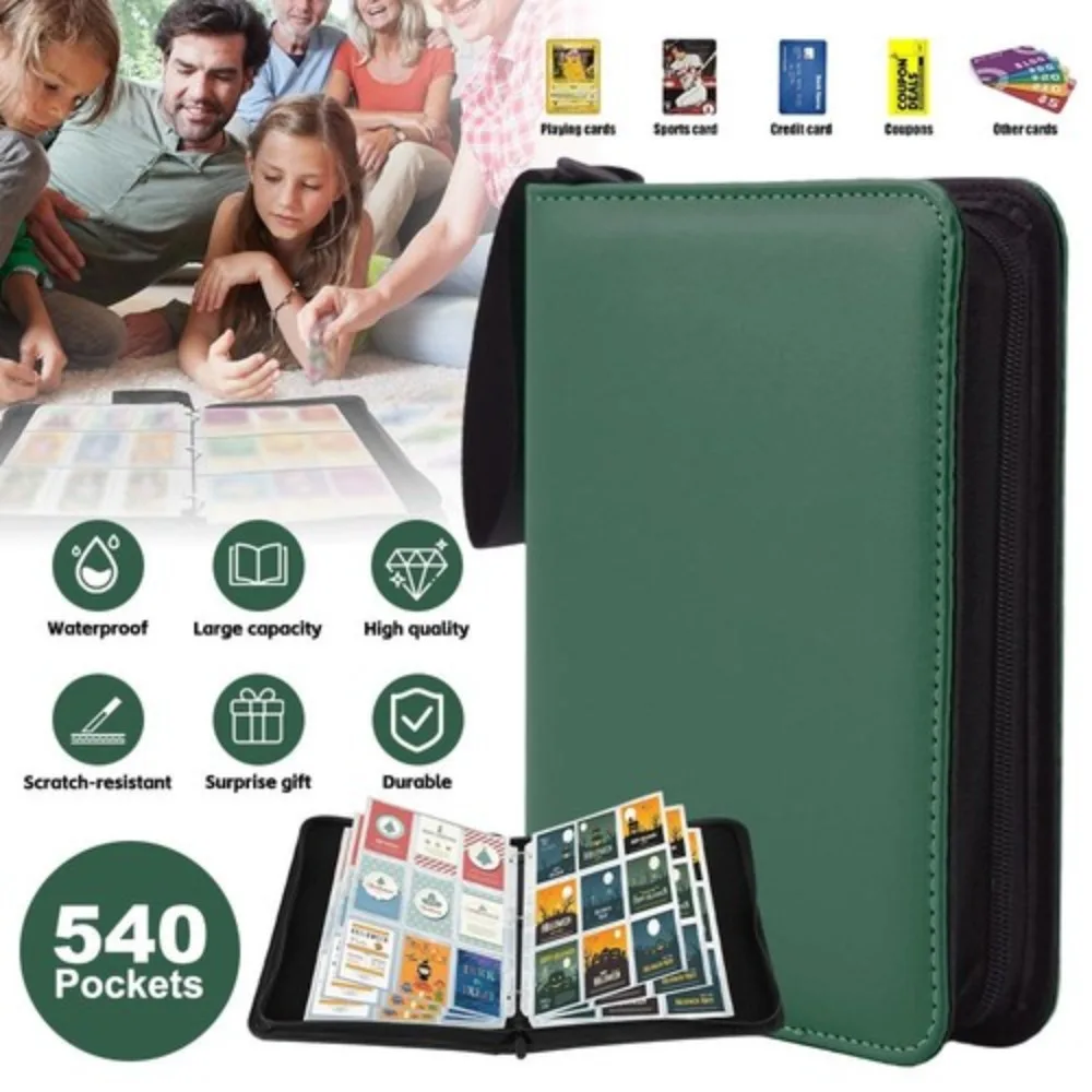 Segregator na karty kolekcjonerskie z 540 kieszeniami i zamkiem błyskawicznym, wodoodporny, przenośny album do przechowywania kart z paskiem na rękę, ochronne etui do przechowywania kart do gier.