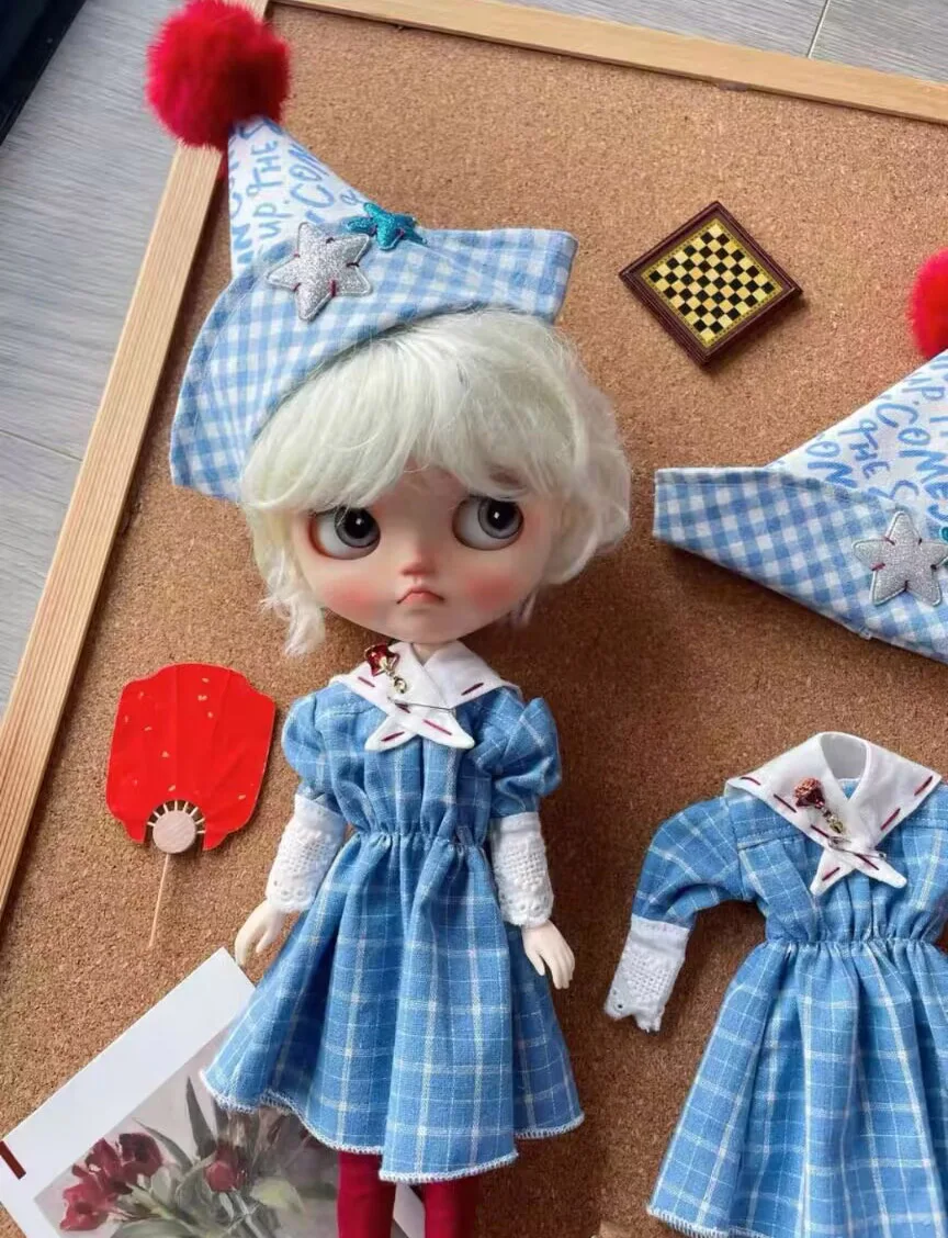 2025 블라이스 블루 원피스, 로즈 칼라, 작은 모자 1/6, 30cm, Azone, Pullip,Ob22, 24/26, Licca에 적합, 3 개