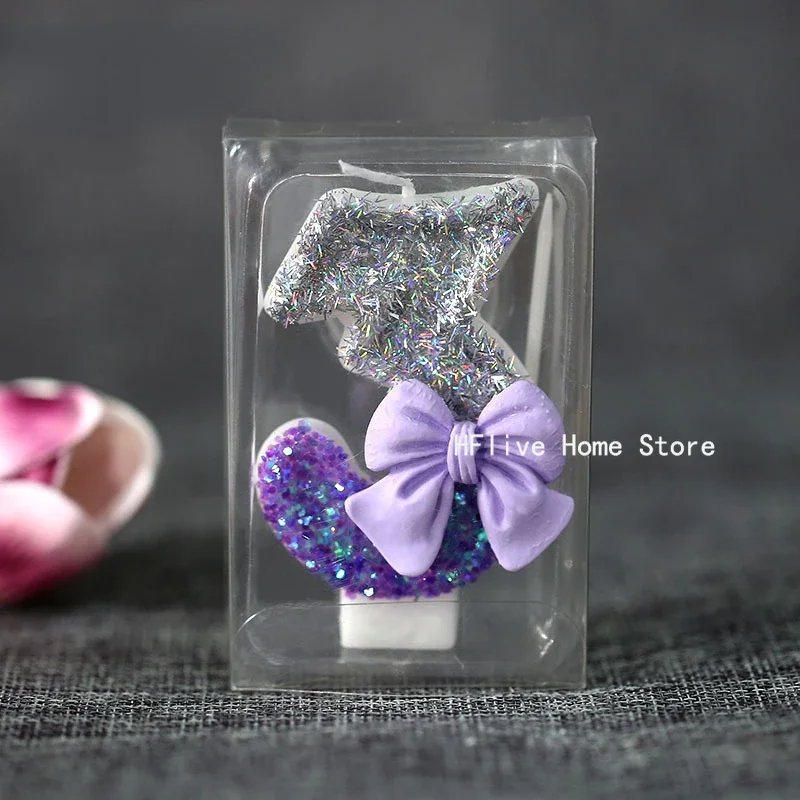 Purple Bow Children\'s Birthday Candles 0-9 Number Birthday Candles for Girls 1 Year Cake Topper Decoration