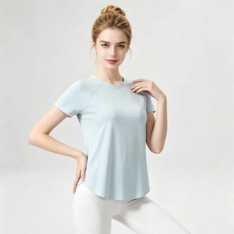 Women Thin Loose Summer Short Sleeve Sports Top Breathable Quick Dry Mesh Cross‑Back Yoga Gym Daily Workout Athletic Tee Shirts