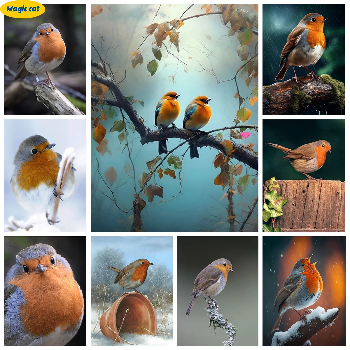 Robin Bird 5D Diamond Embroidery European Robin Picture Diy Diamond Painting Rhinestone Gift Cross Stitch Animal Home Wall Decor