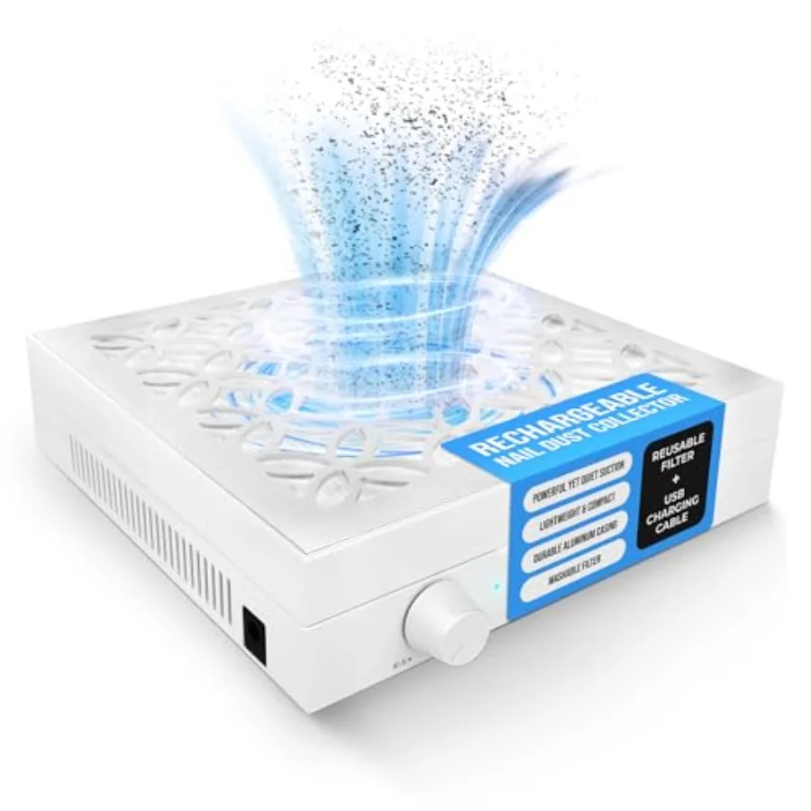 

Пылесборник для ногтей Перезаряжаемый портативный тихий всасывающий с вакуумным пылесборником для ногтей Многоразовый фильтр с зарядкой через USB Алюминий B