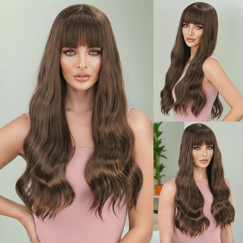 

Air bangs, wavy long curly hair, European and American wig, full headpiece for women Synthetic fiber wig