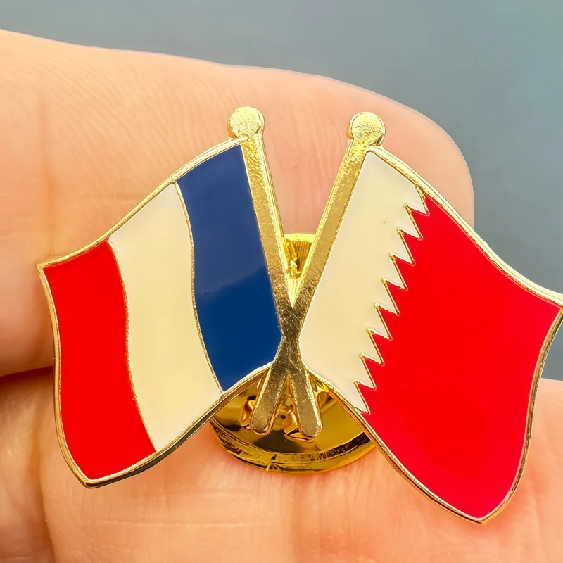 France & Qatar Flag Metal Soft Enamel Lapel Badge Pins Brooches