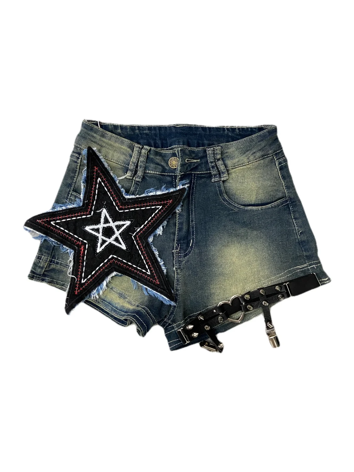 Imagem -06 - Calções Jeans Retrô Punk Y2k Feminino Millennium Spicy Girl Cintura Alta Estrela Fina Perna Larga Calça Quente Verão Novo