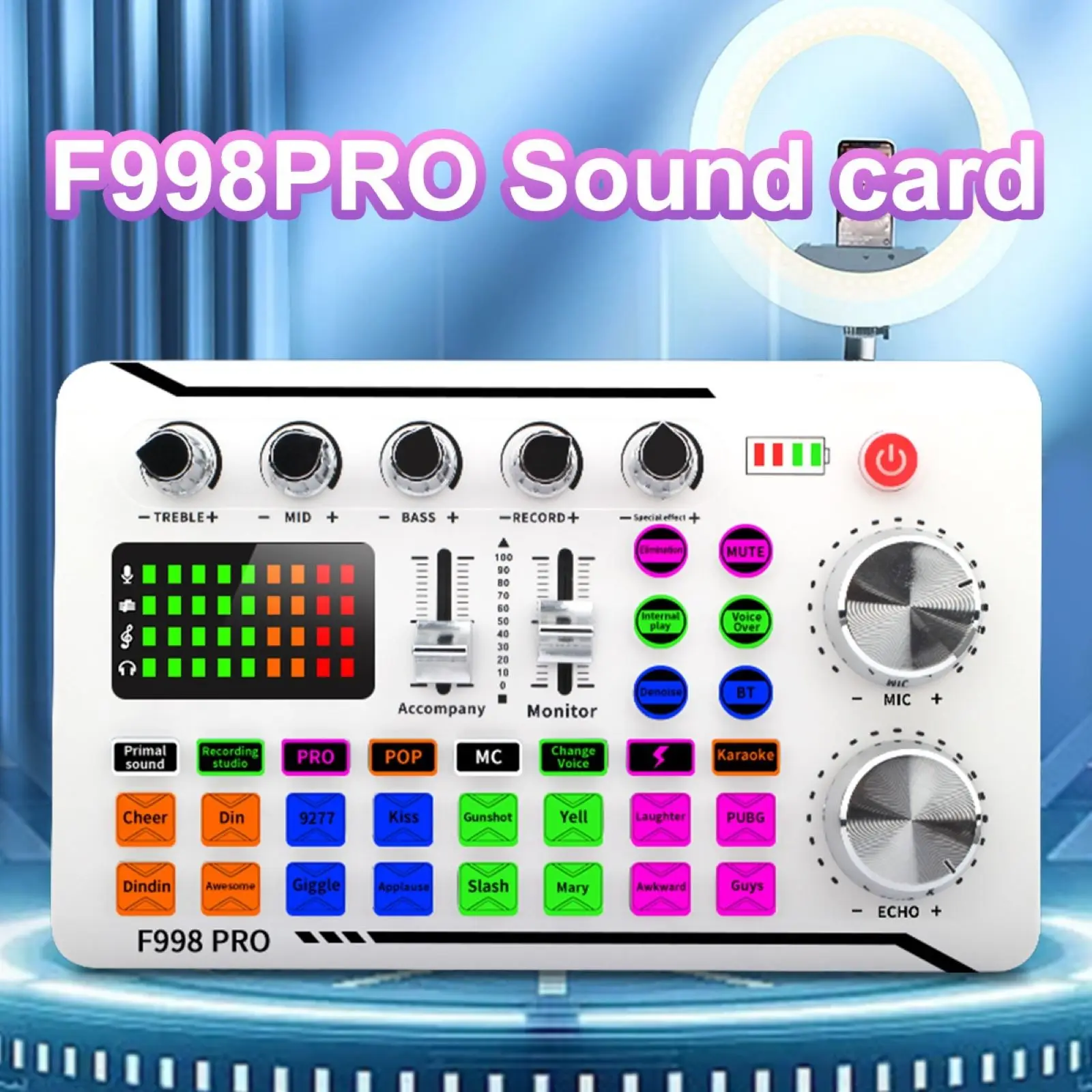 Live Sound Card And Audio Interface With DJ Mixer Effects Voice Changer Bluetooth-compatible Mixer For Live Streaming Singing