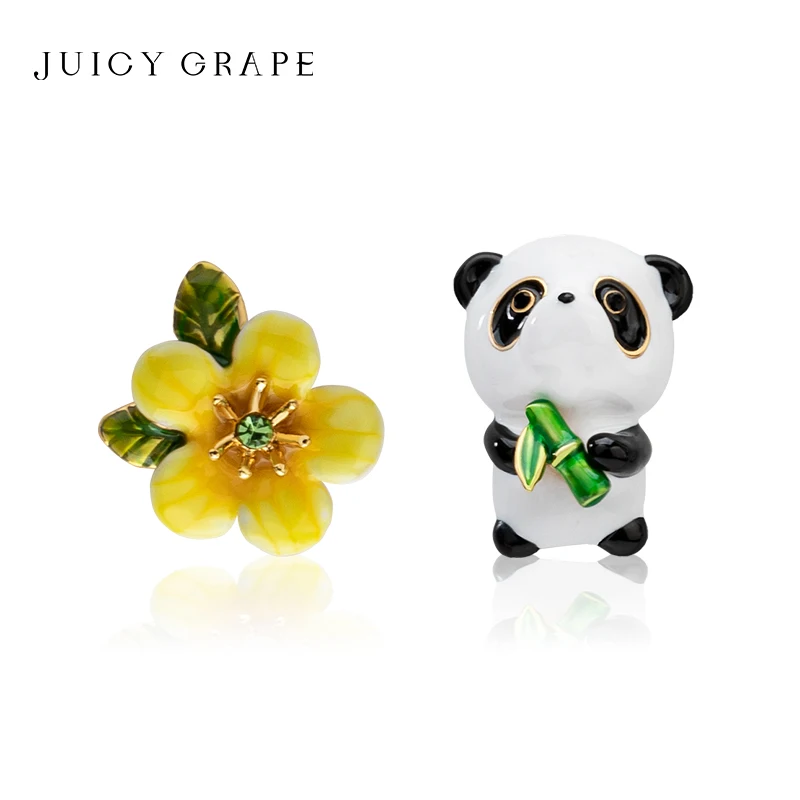 Juicy Grape Enamel Cute Panda Stud Earrings Clip-On Earrings Gold-Plated Animal and Floral Theme Women's Jewelry Gift