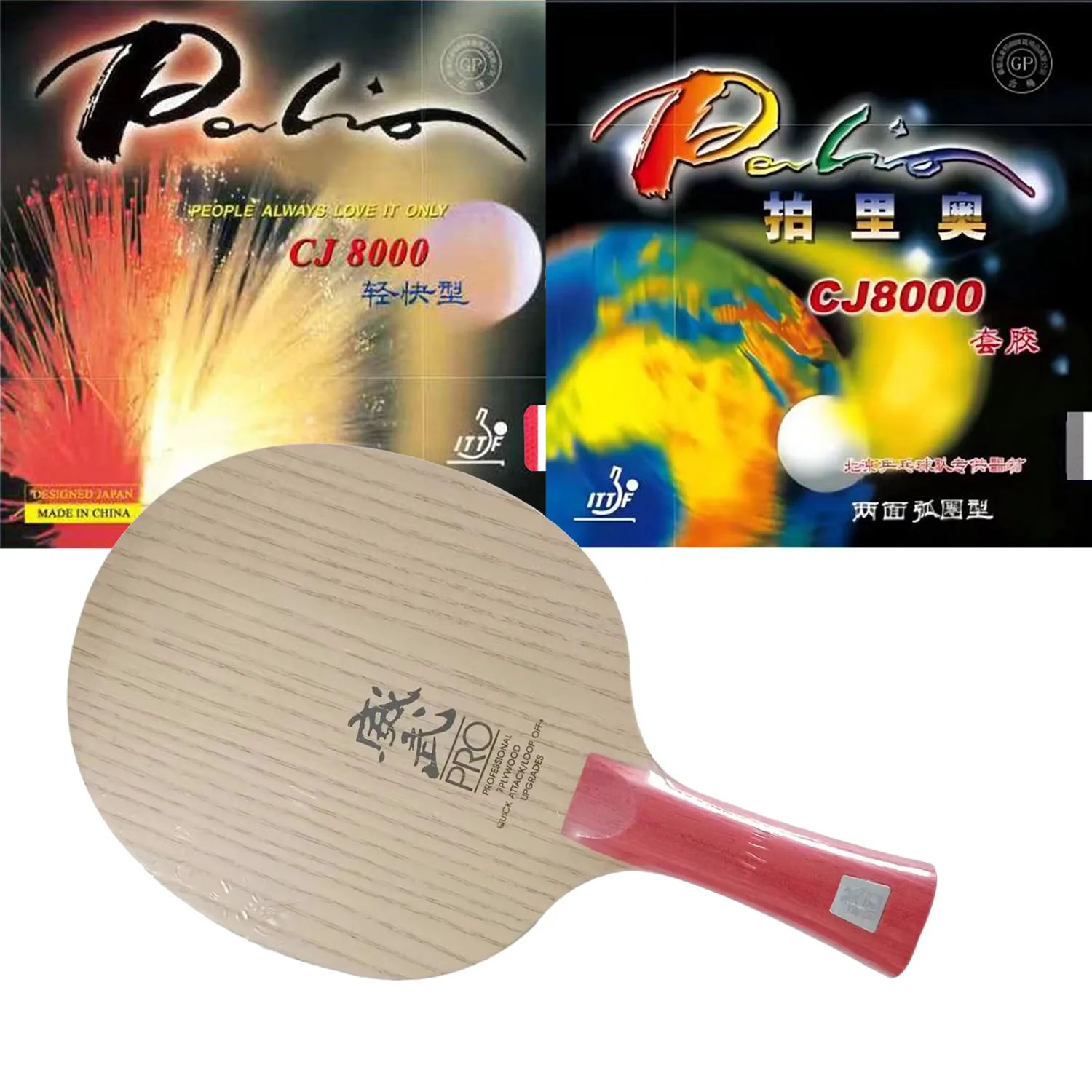 SANWEI V5 PRO Table tennis blade with Palio CJ8000 Light&Fast Type and CJ8000 2-Side Loop Type Pips-In PingPong Rubber