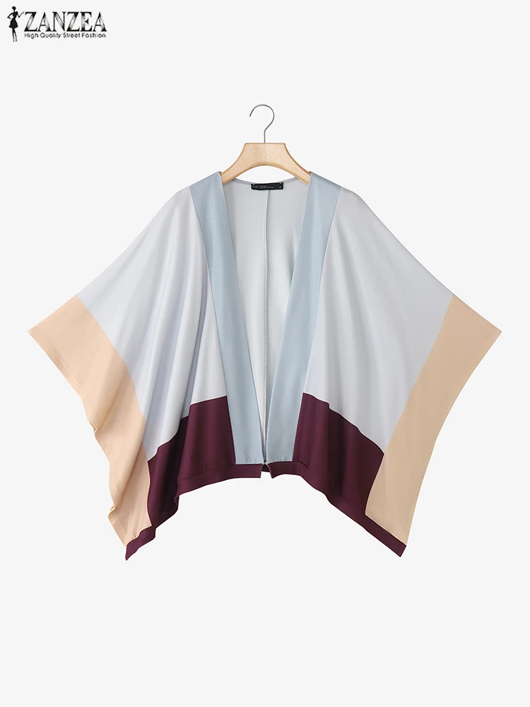 Cardigans femininos 2025 zanzea moda cor retalhos camisas outono bat manga kinomo casual solto ponto aberto vintage blusas