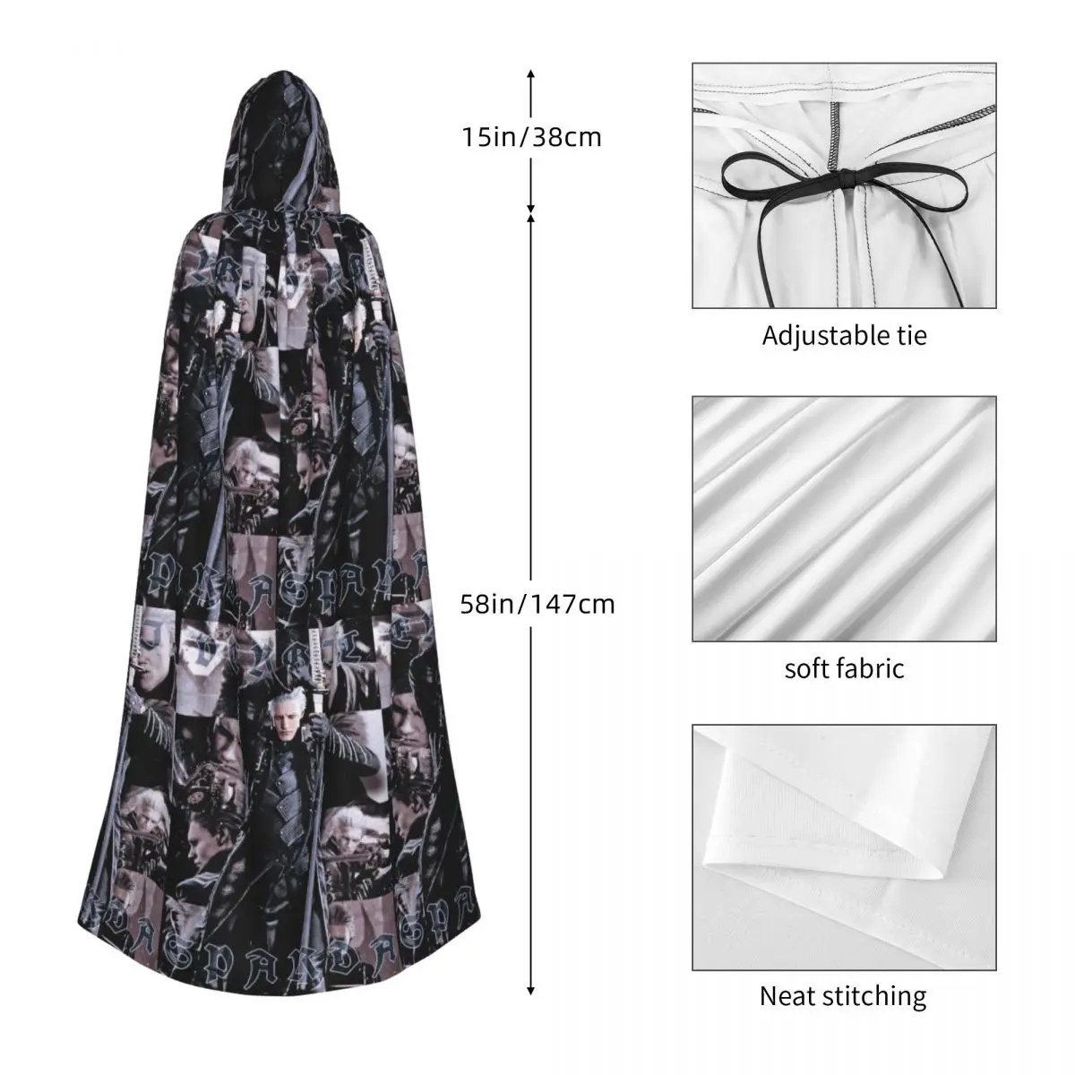 Vergil From The Devil May Cry Seri Long Hooded Cloak Witch Medieval Costume Cosplay Cape HalloweenParty Adult Unisex view 2