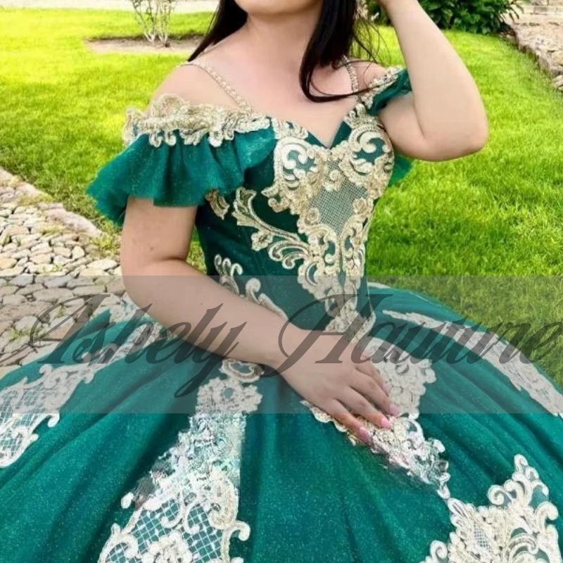 Maßgeschneiderte mexikanische grüne Frauen-Abschlussball-Geburtstagsparty-Kleider, Spitzenapplikation, Korsett, Ballkleid, Anlass, Vestido De xv, Quinceanera