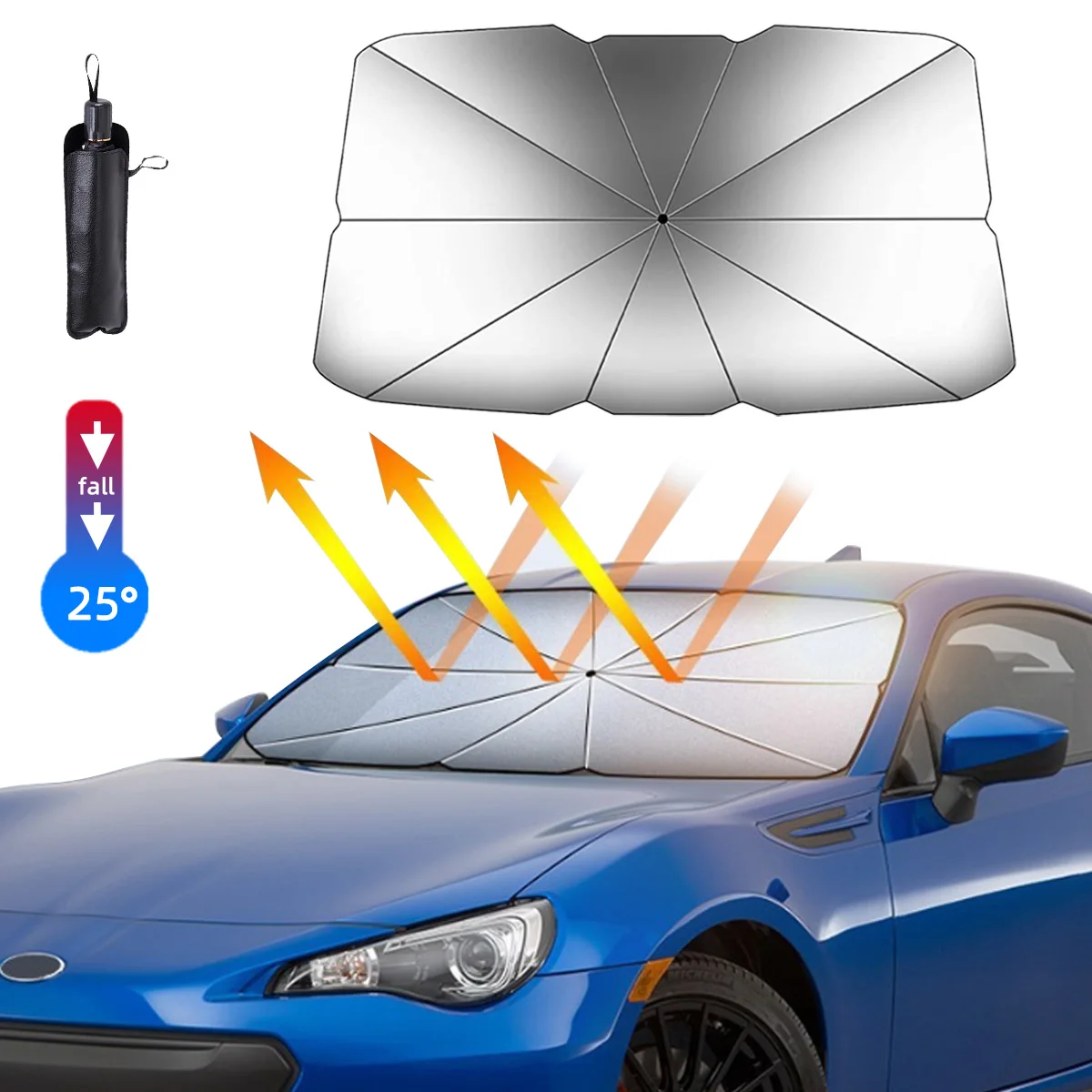 Car Sunshade Umbrella-style Front Glass Sunshade Sunscreen Heat Insulation Cloth Car Windshield Sunshade Car Umbrella Shade