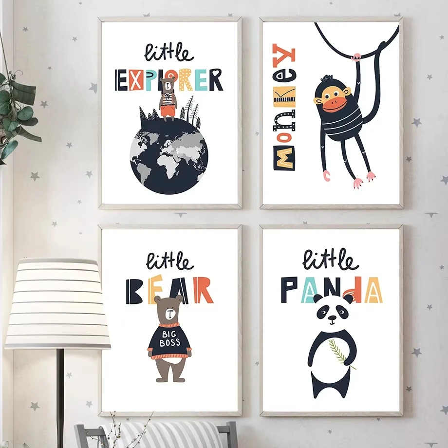 الحيوان خريطة العالم اكسبلورر جدار الفن قماش غرفة الاطفال الشمال المشارك طباعة ديكور غرفة نوم الطفل جدار صور موضوع تعليمي