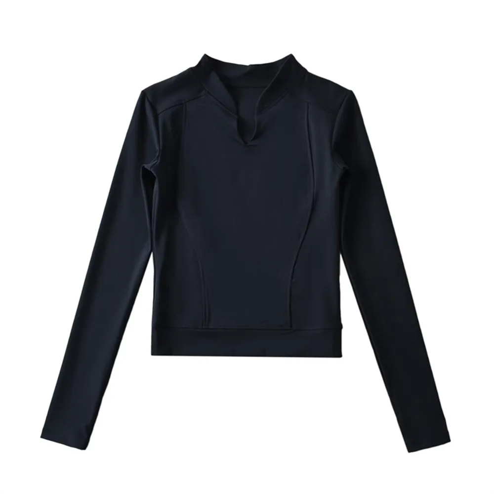 Half Zip Stand Collar Slim Yoga Long Sleeve Top Women Bodycon Quick Dry Cropped Workout Tee view 6
