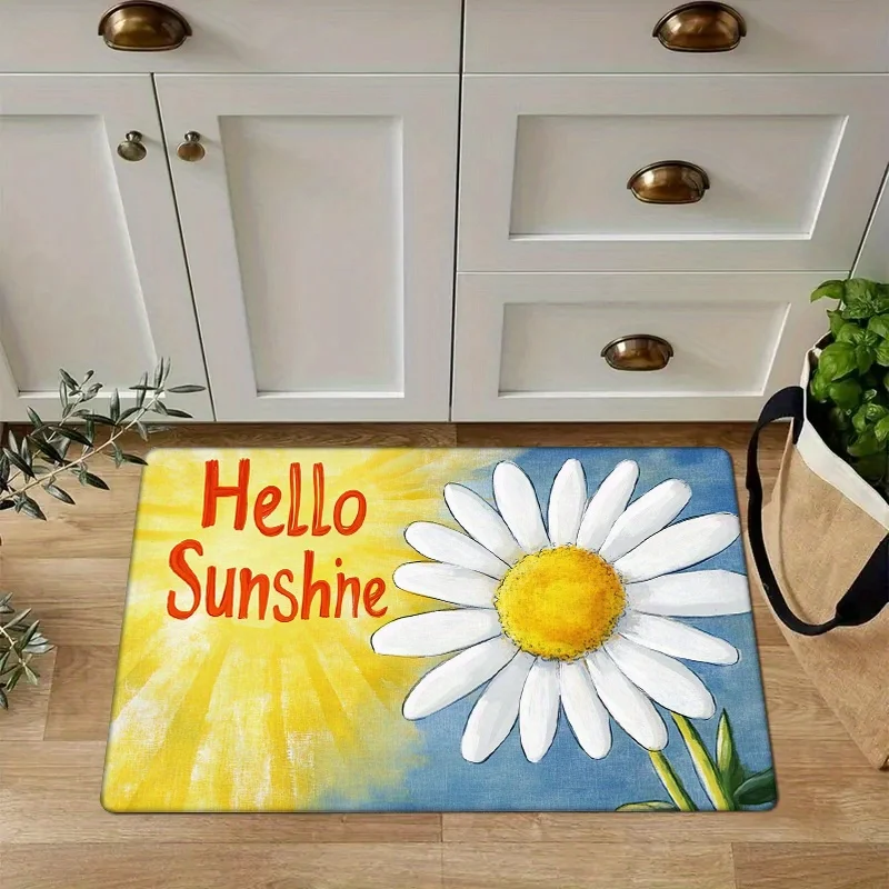 1pc Sunshine & Flowers Kitchen Mat - Non-Slip, Floor Mat with 