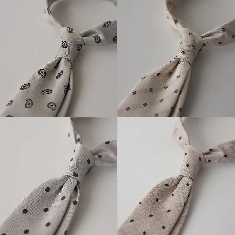Men Hand‑Tie Necktie,Light Beige Series Polka Dot Square Solid Pattern,Gentleman Formal Tie For Banquet Business Suit Accessory