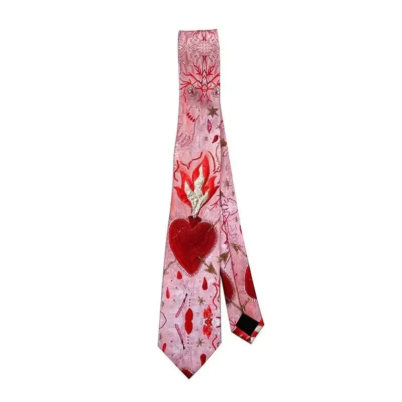 Tie, shirt, men's and women's artistic pink, niche college casual accessories, design sense, personality, flame heart