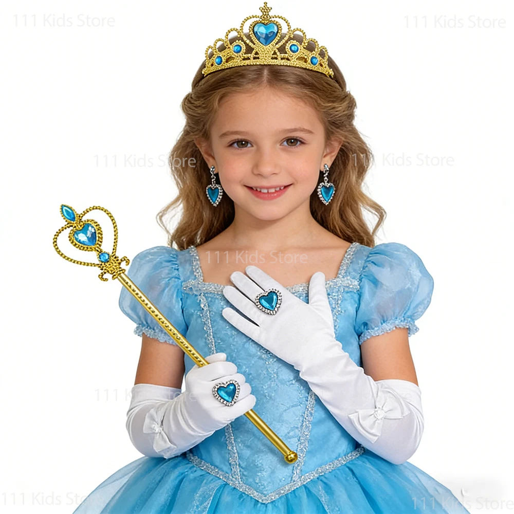 Children's Cosplay Accessories Sets Princess Peach Rosalina Cinderella Elsa Snow White Halloween Crown Earrings Rings Gloves