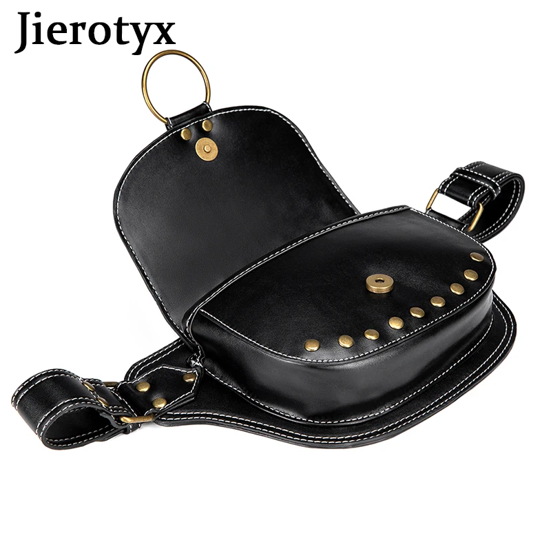 JIEROTYX Leather Studded Women Waist Bag Punk Fanny Waist Packs Travel Crossbody Bag Sling Chest Bags Phone Pouch Fashion Rivet