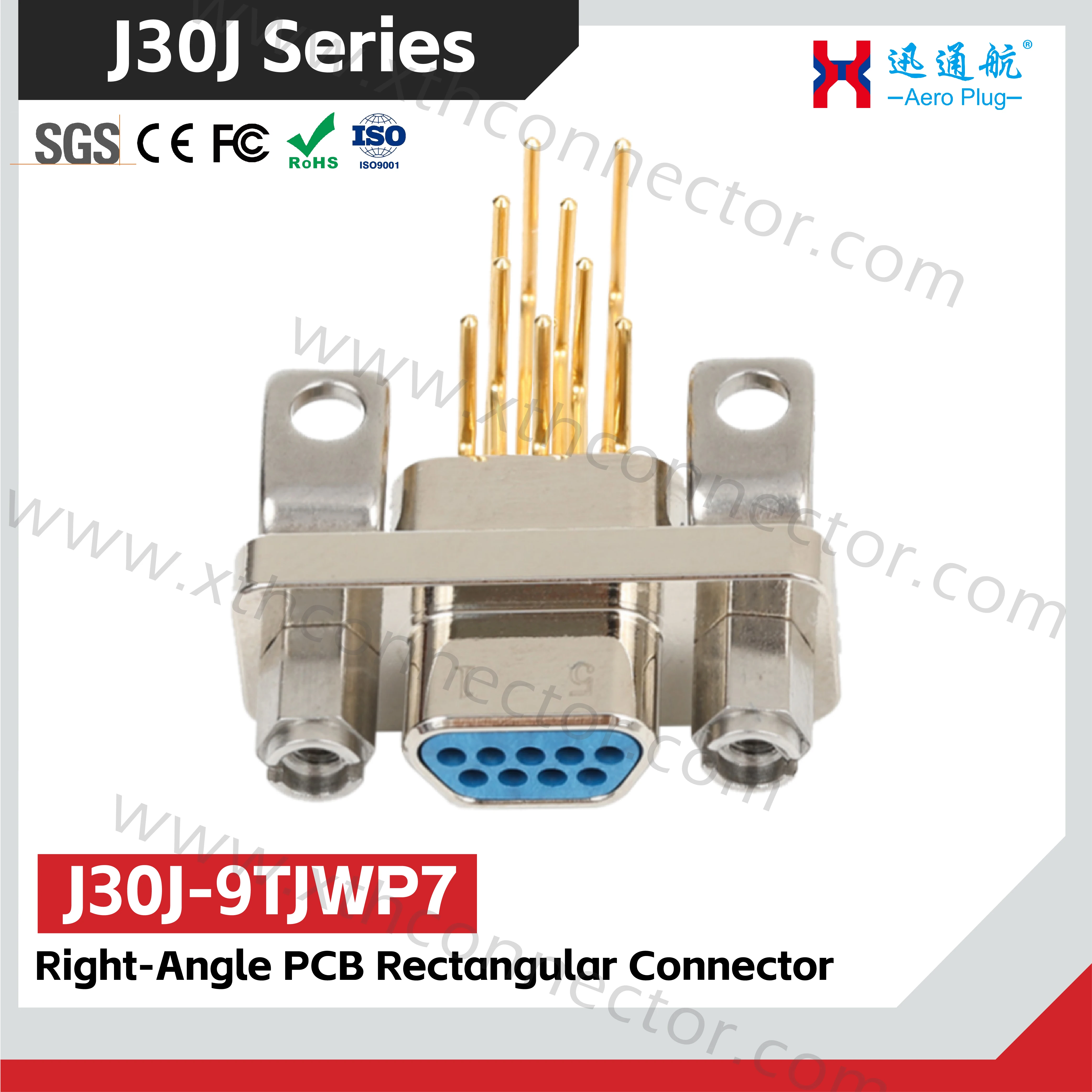 9-pin J30J-9TJW 9TJWP7 micro-rectangular connector, angled plug, printed circuit board connector, aviation plug and socket