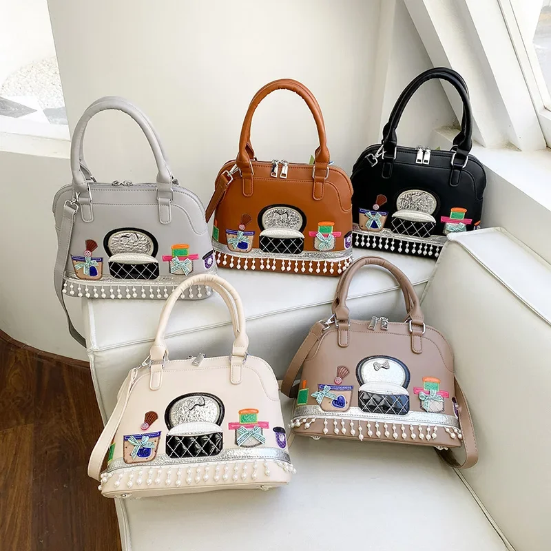 High Quality Embroidered Fabric Handbag for Women Luxury Designer Crossbody Bags Cute Push Shoulder Bag Brand Shell Bag