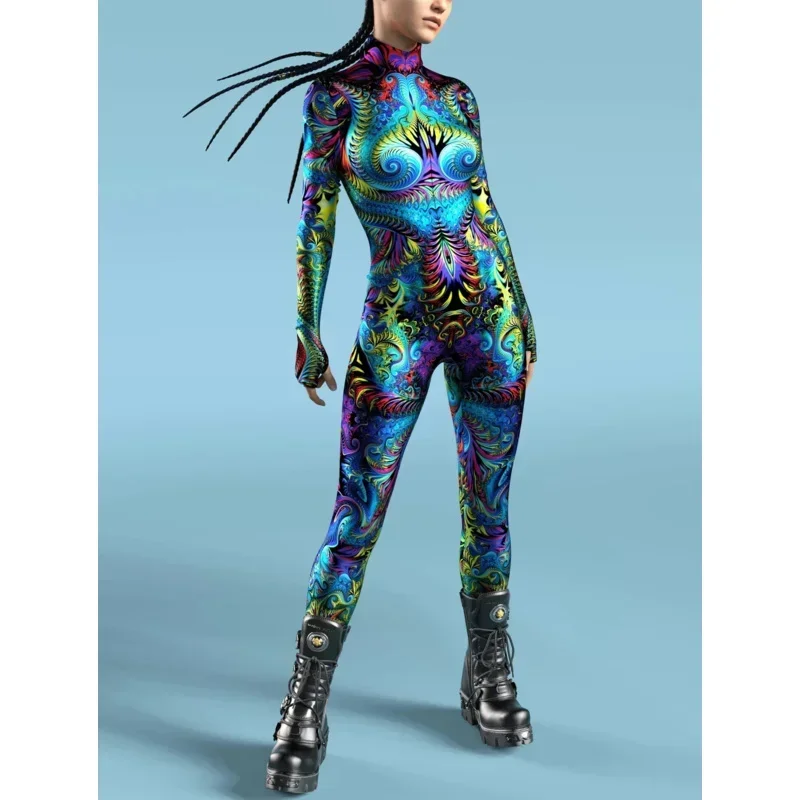 Multicolour printing holiday party women kids rainbow sexy skinny jumpsuit wear onesie cosplay costume elastic bodysuits rompers