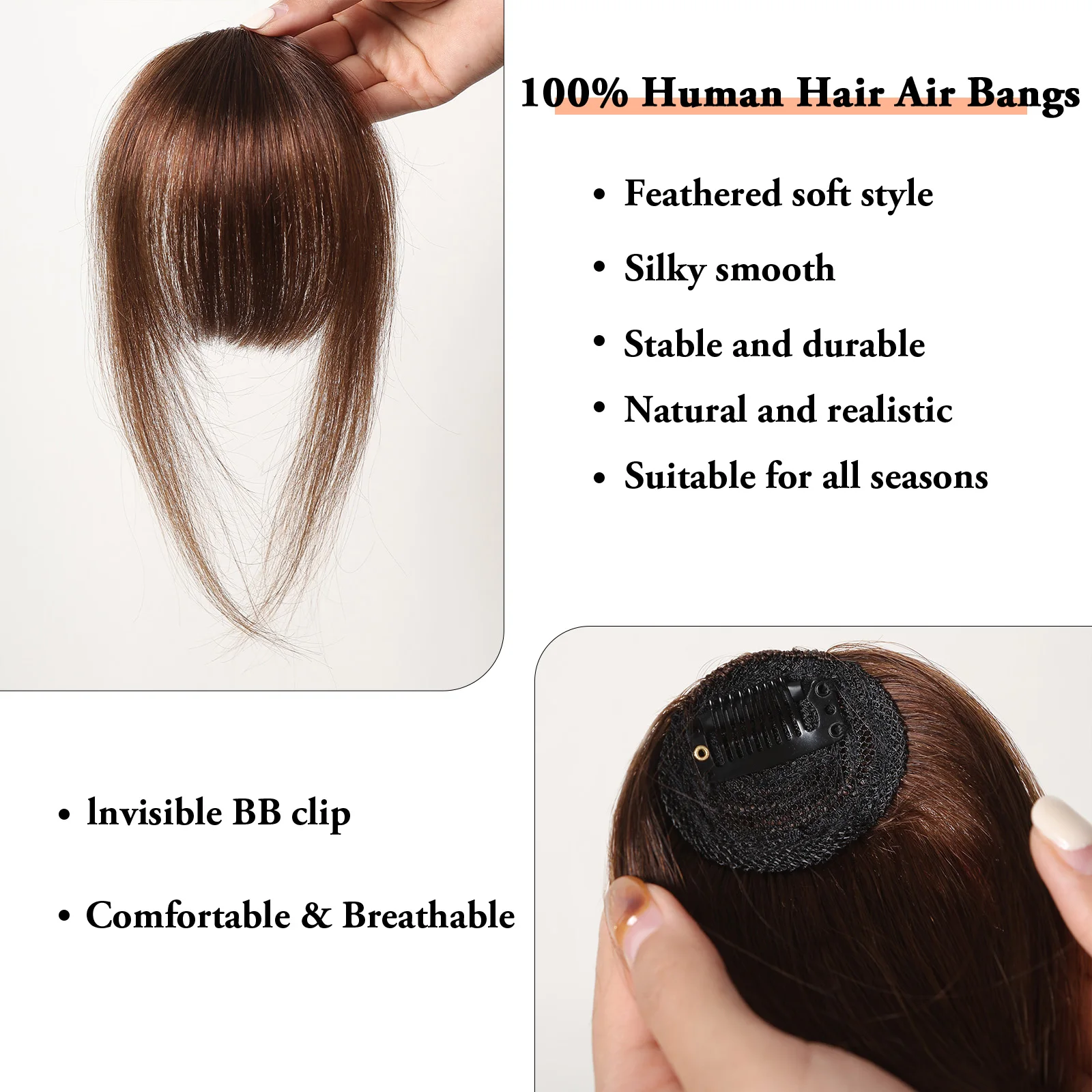 100% menschliches Haar knallt Overhead-Clip in Haar verlängerungen braune natürliche Haare wispy Pony Fransen Haar teile für Frauen in Luft Pony