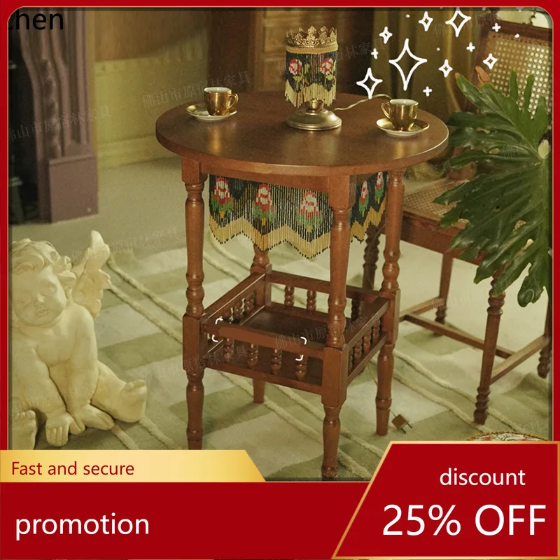 CZ Rose Table Bead Curtain Round Coffee Table Balcony Vintage Afternoon Tea Table