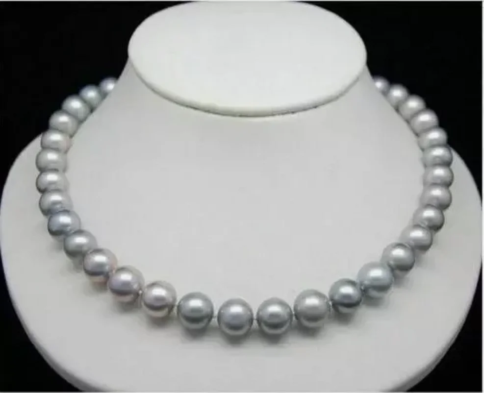 Fashion JewelryAAA++7-8mm TrueNatural SouthSea Grey Pearl Necklace 14k Gold 16/24 inch