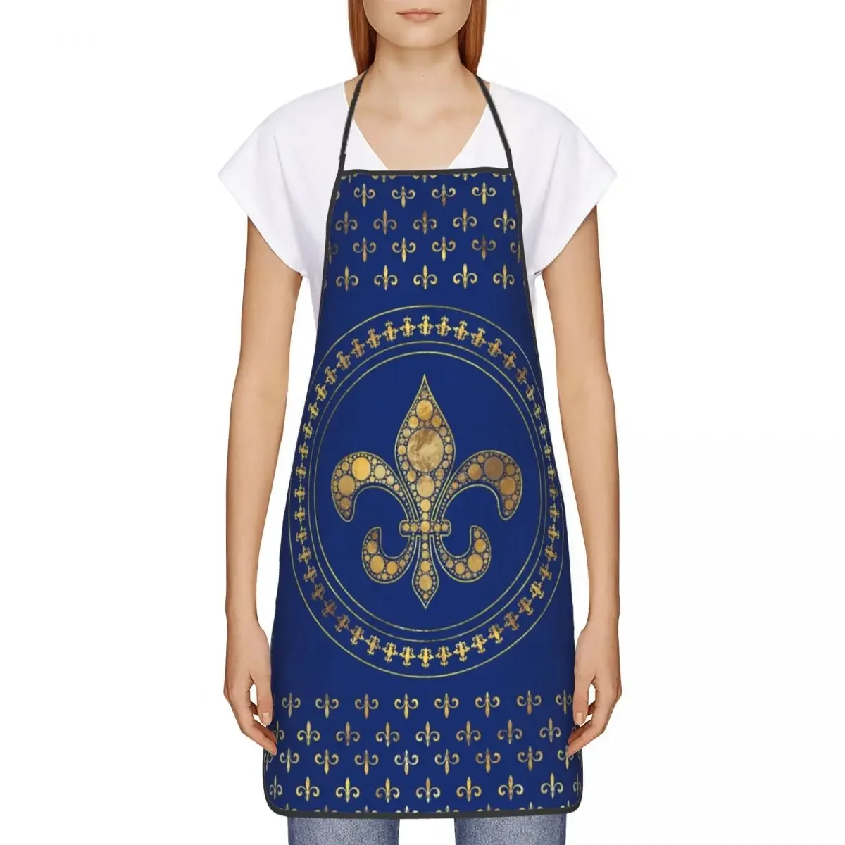 Fleur-De-Lys Gold And Royal Blue Apron Women Men Unisex Bib Fleur De Lis Lily Flower Cooking Kitchen Tablier Cuisine Chef Baking