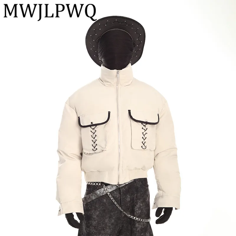 

MWJLPWQ Cleanfit зимнее ветрозащитное утолщенное короткое хлопковое пальто для мужчин с воротником-стойкой на молнии и длинными рукавами, повседневные топы для пар 12817