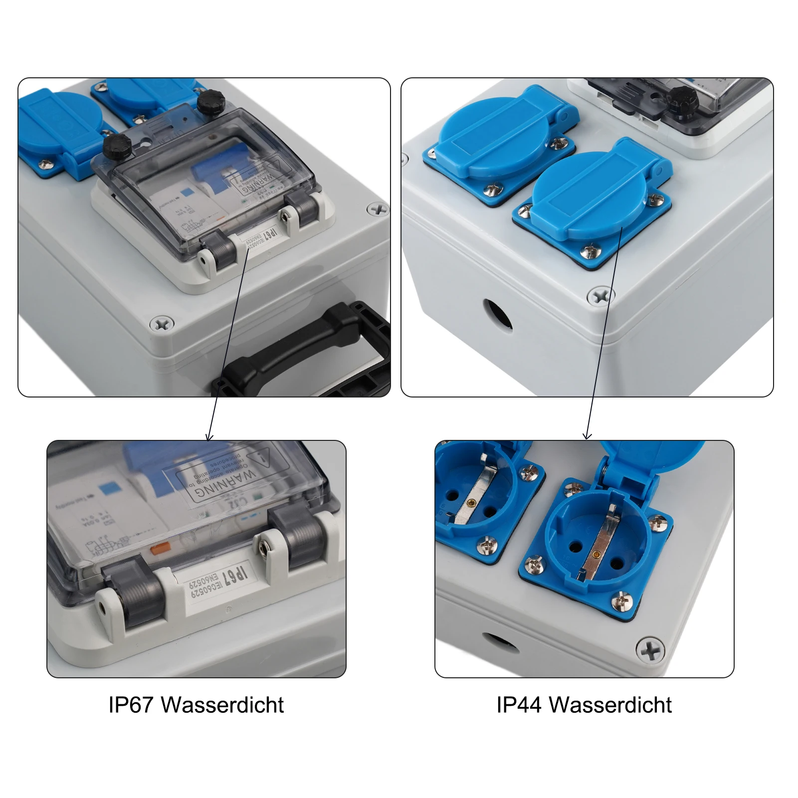 

Строительная настенная розетка распределителя питания с FI-переключателем 16A 250V 2P IP67 с рейтингом для промышленного и садового использования
