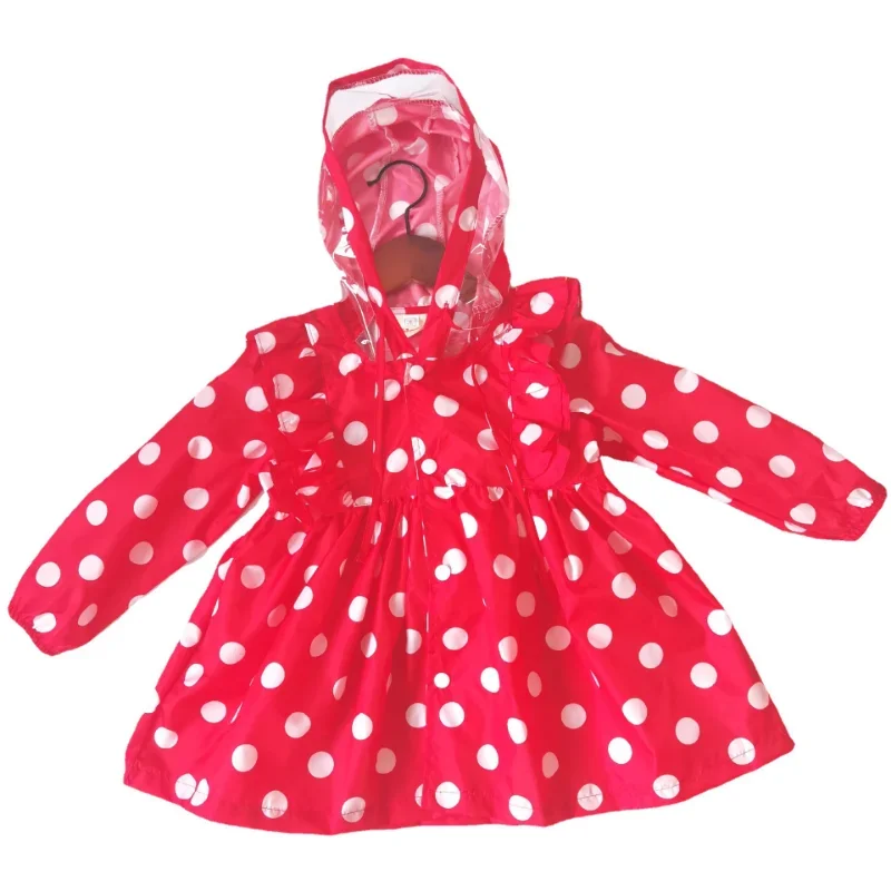 90-130cm Polka Dots Child Princess Raincoat For Kid Girls Baby Rain Coat Poncho Jacket Waterproof Outdoor Hiking Rainwear