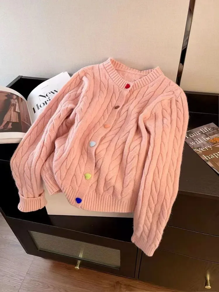 Jmprs Chic Rainbow Buttons Cardigan Sweaters Women Korean Sweet Loose Casual Knitted Coat Fashion O Neck Lady Long Sleeve Tops
